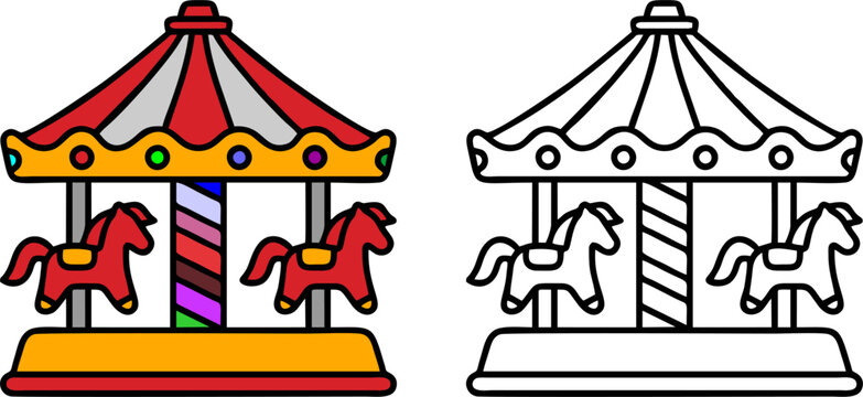 Colorful Carousel Merry Go Round Vector Illustration
