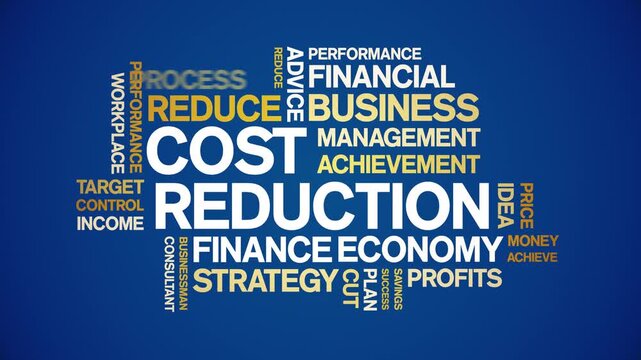 Cost Reduction animated word cloud-text design animation tag kinetic typography seamless loop.