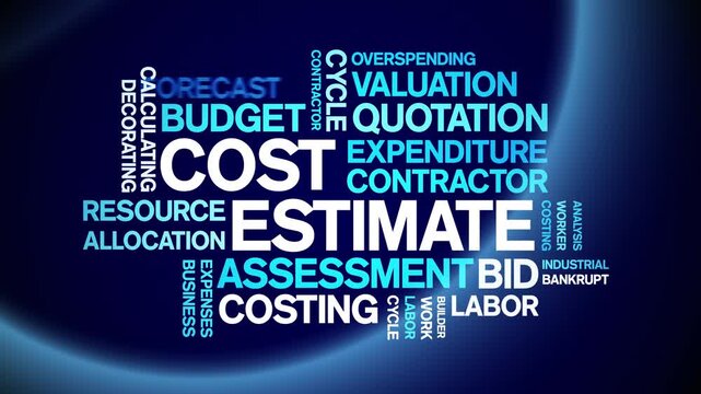 Cost Estimate animated word cloud-text design animation tag kinetic typography seamless loop.
