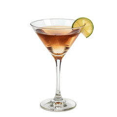 Refreshing cosmopolitan cocktail with lime slice against a clean white backdrop