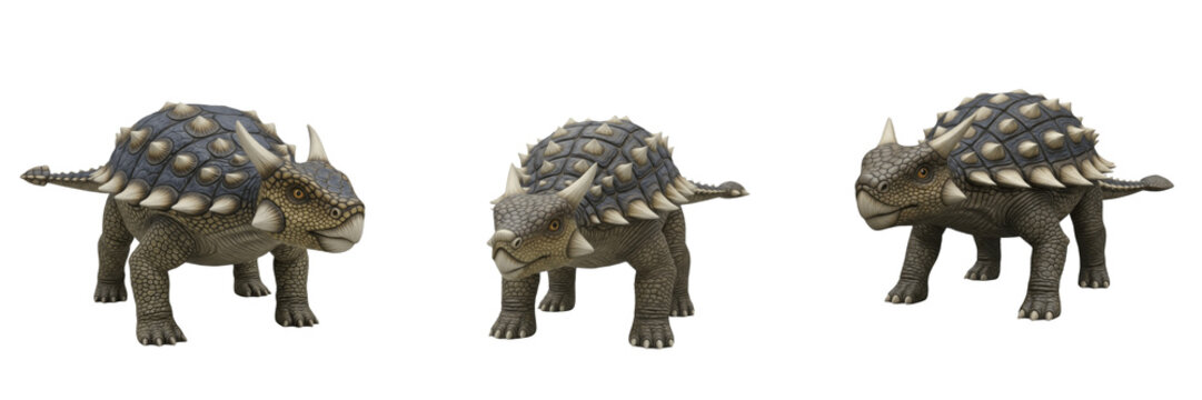 Set of Ankylosaurus Dinosaur PNG, Armored Prehistoric Herbivore Graphics, Jurassic Creature Illustrations, Transparent Background PNG