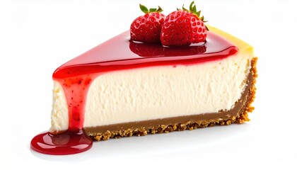 Delicious Slice of Cheesecake with Strawberry Topping and Fresh Berries.