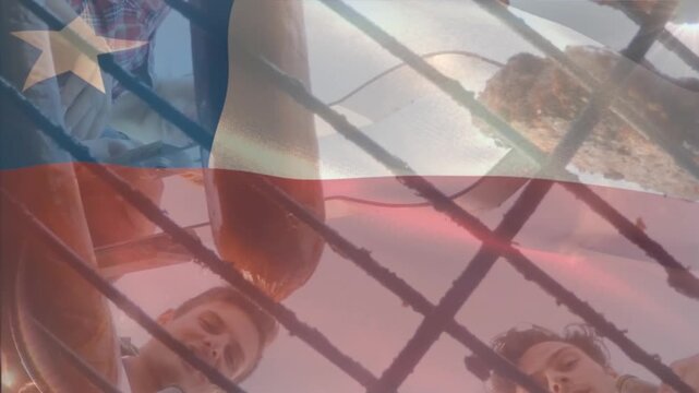 Animation of flag of cameroon waving over caucasian man digital grid