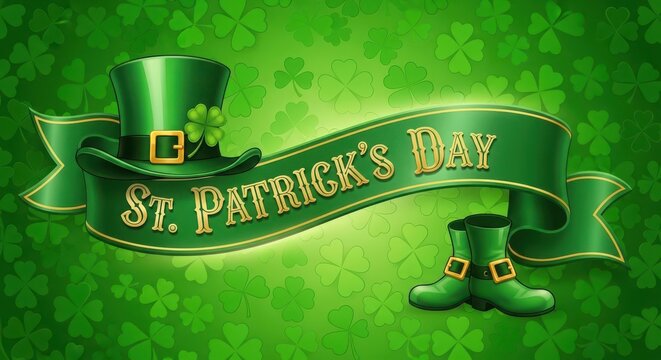 St Patricks Day Green Hat and Boots Banner ireland