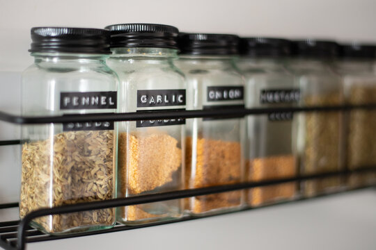 spices in jars with labels