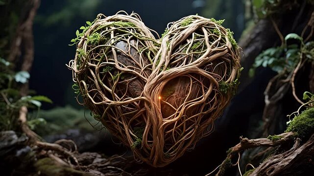 Heartshaped tree roots in forest