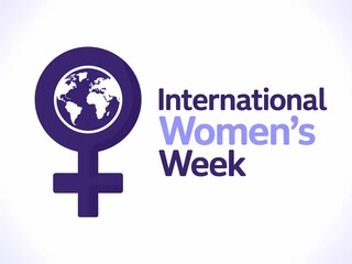 Obraz premium International womens week logo with earth globe and female symbol on white background