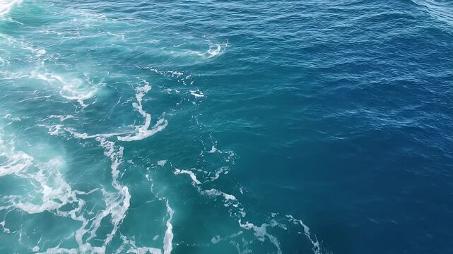 turbulent turquoise ocean water with white foam details. Waves of water of the river and the sea meet each other during high tide and low tide