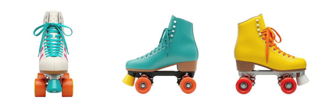 Set of Colorful Vintage Roller Skates PNG - Retro Quad Skates Transparent Background PNG