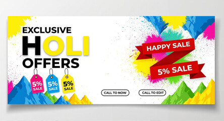 Obraz premium Holi sale banner with colorful powder and discounts. 