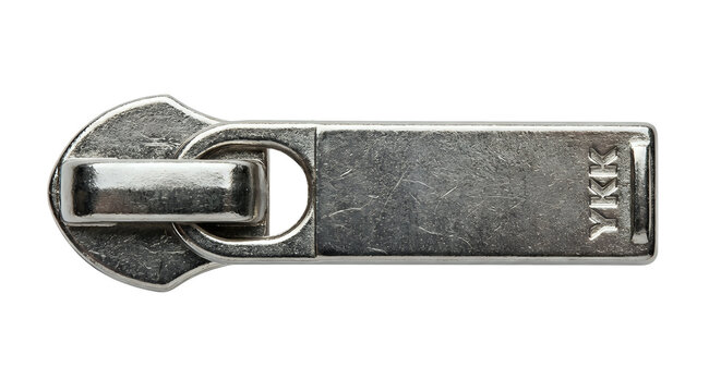 Silver Zipper Puller With YKK Logo Isolated