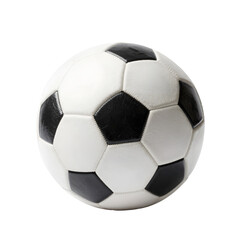Classic soccer ball with black pentagons and white hexagons is displayed in a studio setting