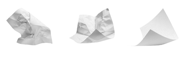 Obraz premium Set of Crumpled Paper Pieces PNG - White Wrinkled Blank Sheets Transparent Background PNG