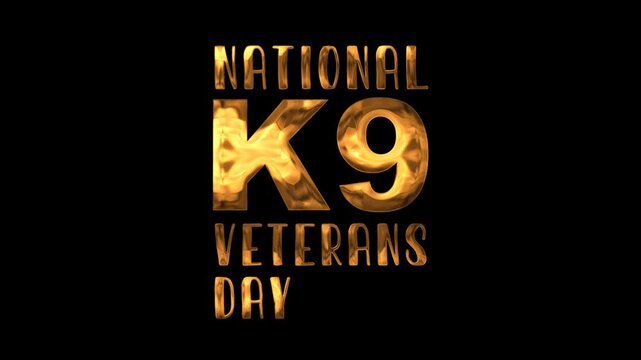 National k9 veterans day text animation in gold suitable for social media posts, website banners, or promotional materials honoring military working dogs.