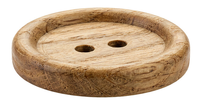 Natural wooden button with two holes and textured surface