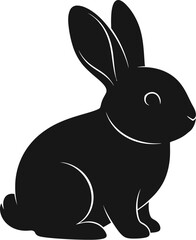 Obraz premium Simple black silhouette of a charming domestic rabbit sitting calmly with upright ears against a pale green background illustration