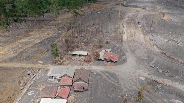 Aerial view of devastation after semeru volcano eruption