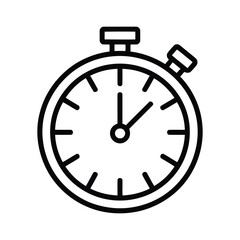 A black and white illustration of a stopwatch with a single hand pointing to 12