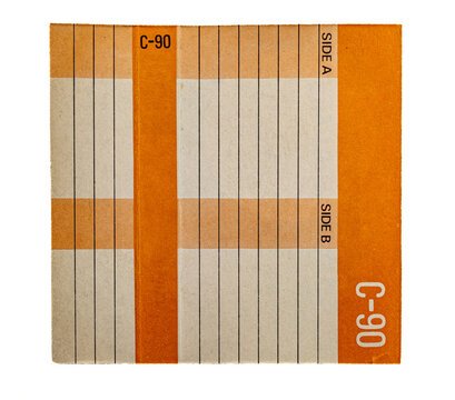 vintage audio cassette cover box paper, audio cassette inlay card, which has been used to record a custom tracklist