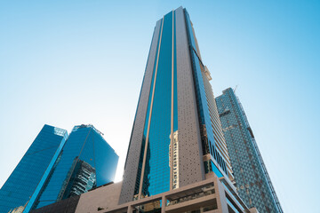 Obraz premium Modern skyscrapers captured from below view