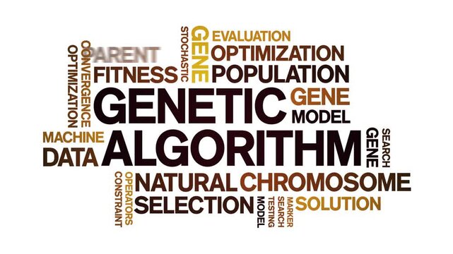 Genetic Algorithm animated word cloud-text design animation tag kinetic typography seamless loop.