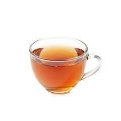 Cup of tea in a glass mug on a white background in studio shot
