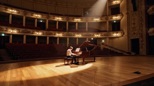 A talented pianist performs a beautiful classical piece on stage.