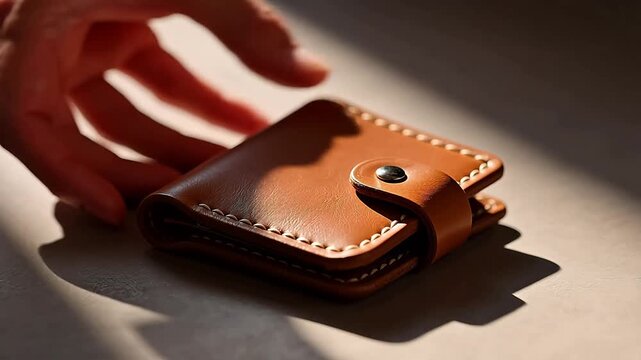 Brown leather wallet with stitching