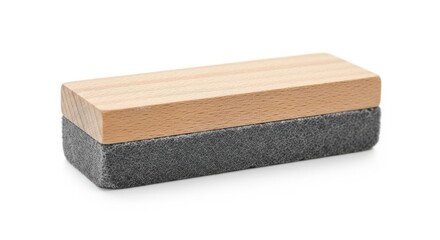Wooden and stone rectangular block in minimalist style with soft natural lighting on white background for product display