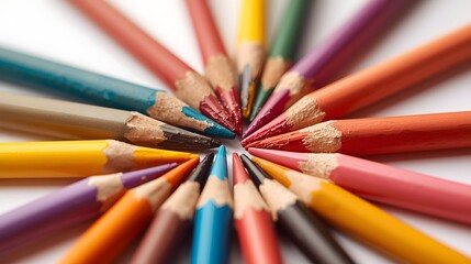 Fototapeta premium Bunch Of Crayons. Macro Photo Of A Bunch Of Colored Crayons On A White Background