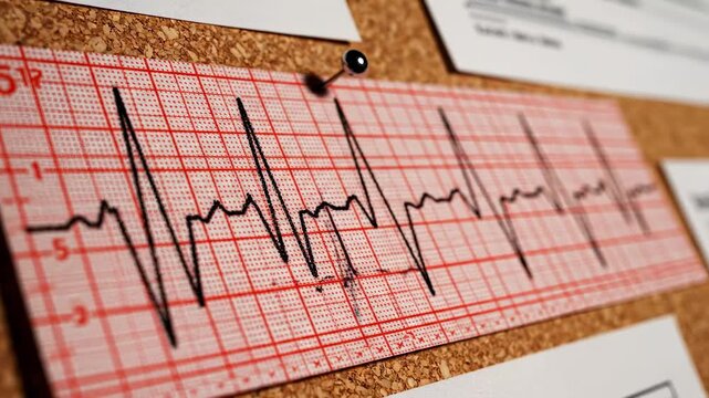 ECG Heart Rate Monitor Displayed on a Cork Board.