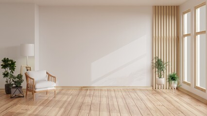 Fototapeta premium Minimal Living Room Interior with Empty Wall and Natural Light.3d rendering.