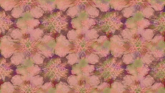 Soft pink floral video background with retro hand drawn flowers, delicate botanical details and artistic vintage texture. Seamless loop animation with repeating pattern for creative design.
