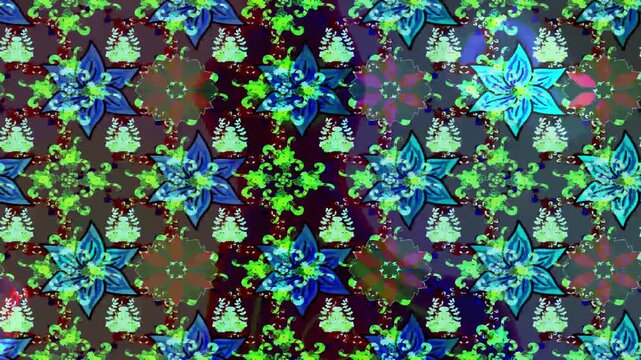 Motion footage background with colorful elements. Flowers. Vintage. Flag style. Video. Template. Loop. Seamless. 