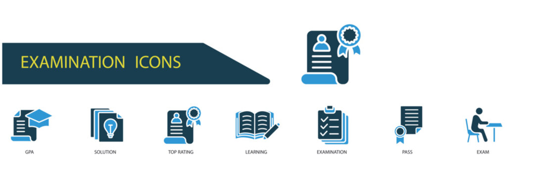 examination icons set outline and Flat Style,transparent background