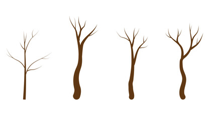 Tree branches and trunk, simple drawing. Vector illustration. Silhouette of winter trees without leaves and crown, isolated on a white background © Vladimir