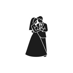 Bride and groom silhouette wedding embrace black and white minimalist romantic couple art illustration © ICON  WAREHOUSE