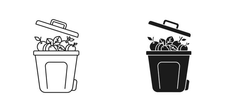 Recycling bin with organic food waste and compost trash can illustration eco-friendly sustainable lifestyle