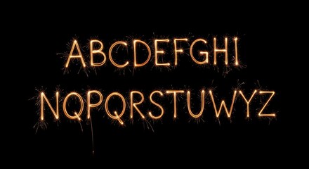 Obraz premium Alphabet letters formed from sparklers on a black background