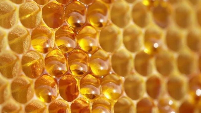 Golden Honeycomb Cells with Beeswax Texture.