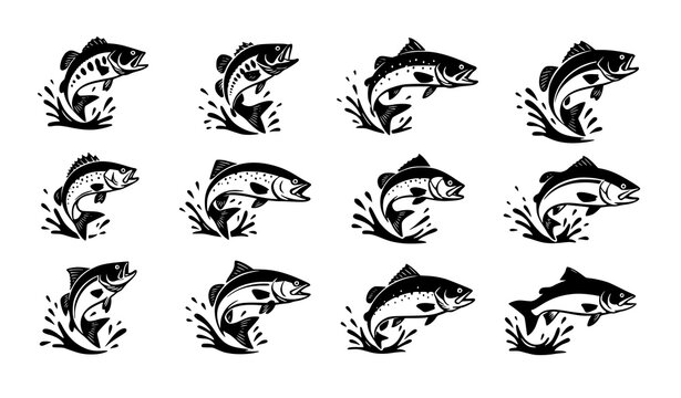 Jumping fish silhouette icon set vector illustration