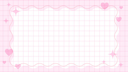 パステルピンクのキラキラハート装飾フレーム背景 16:9サムネイル向けグリッドデザイン