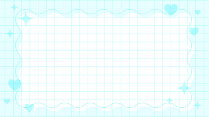 パステル水色のキラキラハート装飾フレーム背景 16:9サムネイル向けグリッドデザイン