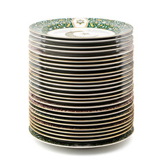 Stack of Ceramic Plates on White Background.