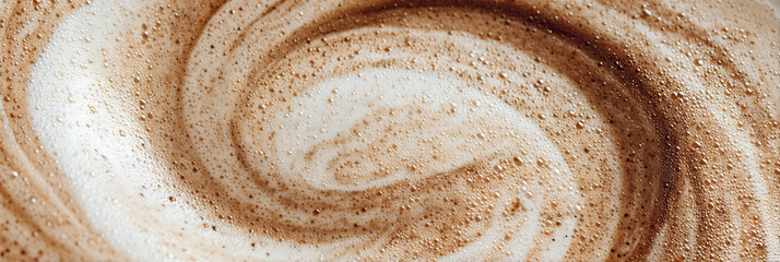 Fototapeta premium Inviting Macro Shot of Creamy Latte Art Swirls, Capturing the Delicious Texture and Warmth of a Freshly Prepared Hot Drink, Ideal for Beverage Marketing and Cozy Lifestyle Content.