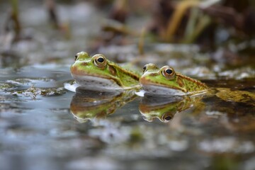 Obraz premium Frogs Croaking in Ponds Spring Time Water