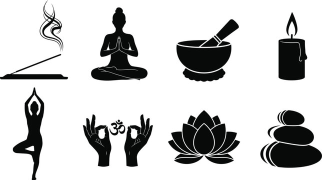 Yoga and meditation icon set for mindfulness and wellness practices