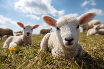 Obraz premium Lambs and Wildflowers in Early Spring