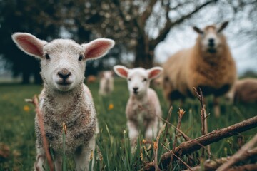 Fototapeta premium Gentle Spring Sun over Lamb-Filled Meadows