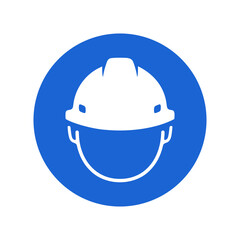 Fototapeta premium Hard Hat Required Sign White Construction Helmet in Blue Circle Symbolizing Safety Compliance